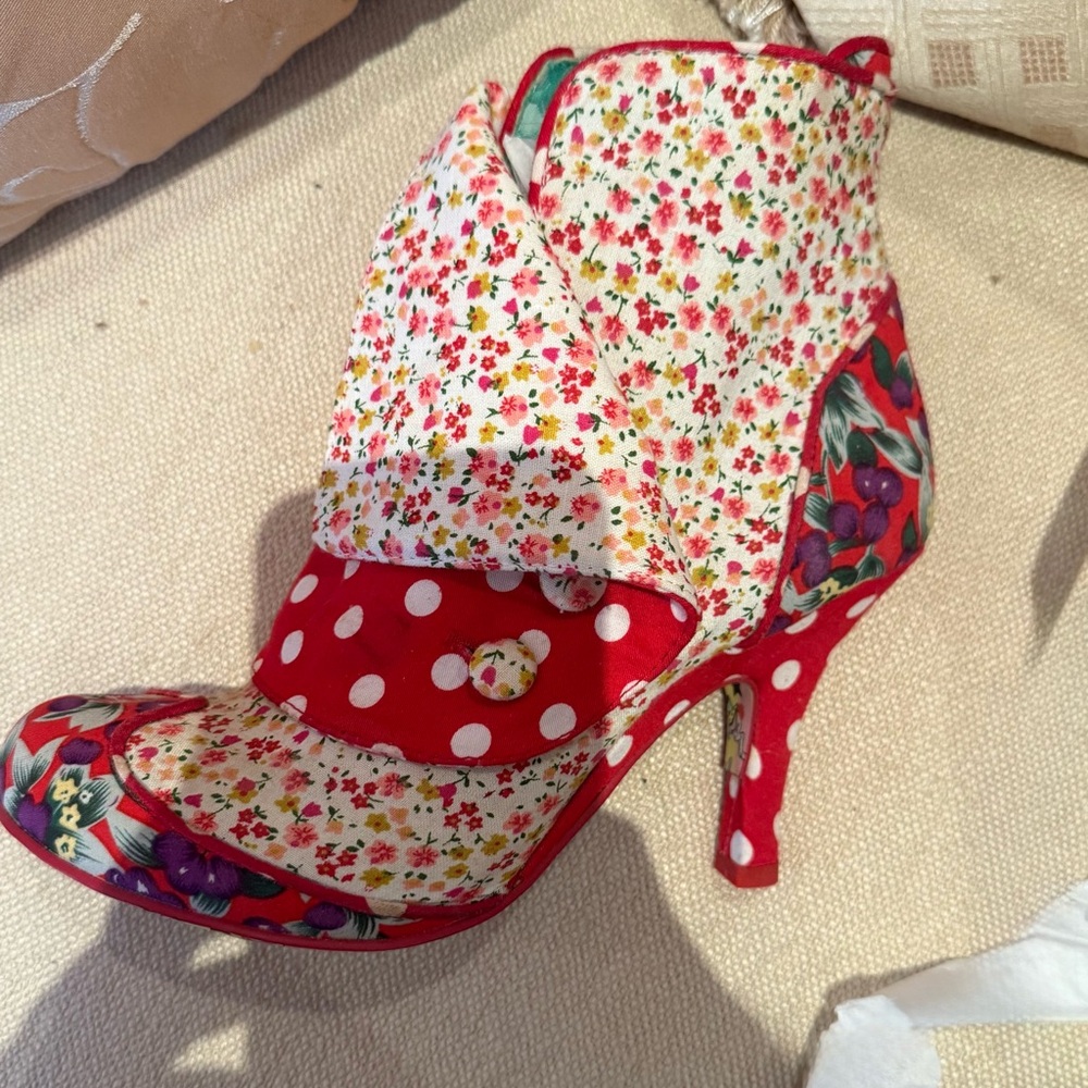 Irregular Choice Red Floral & Polka Dot Ankle Bootie